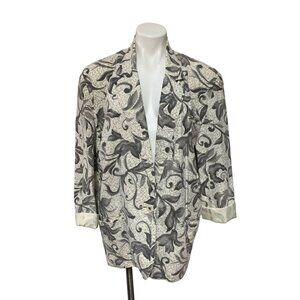 Vintage 80s Women's Oversized Jacket Blazer Botanical&Marble Print Medium